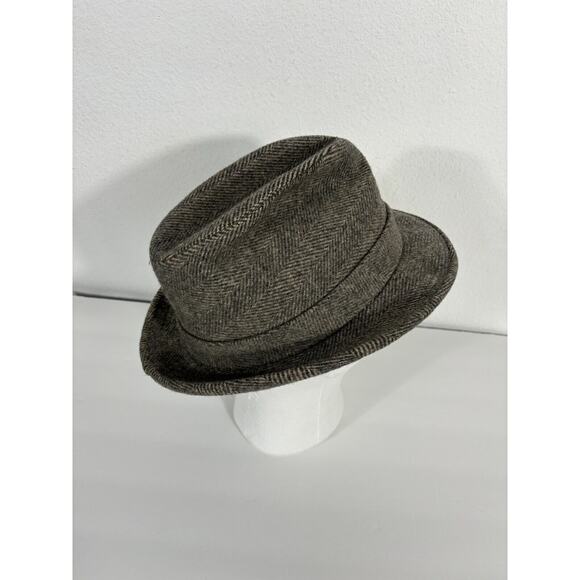 Vintage Pedigree Fifth Avenue New York Fedora Wool Hat M Large Gray Herringbone - Picture 8 of 15